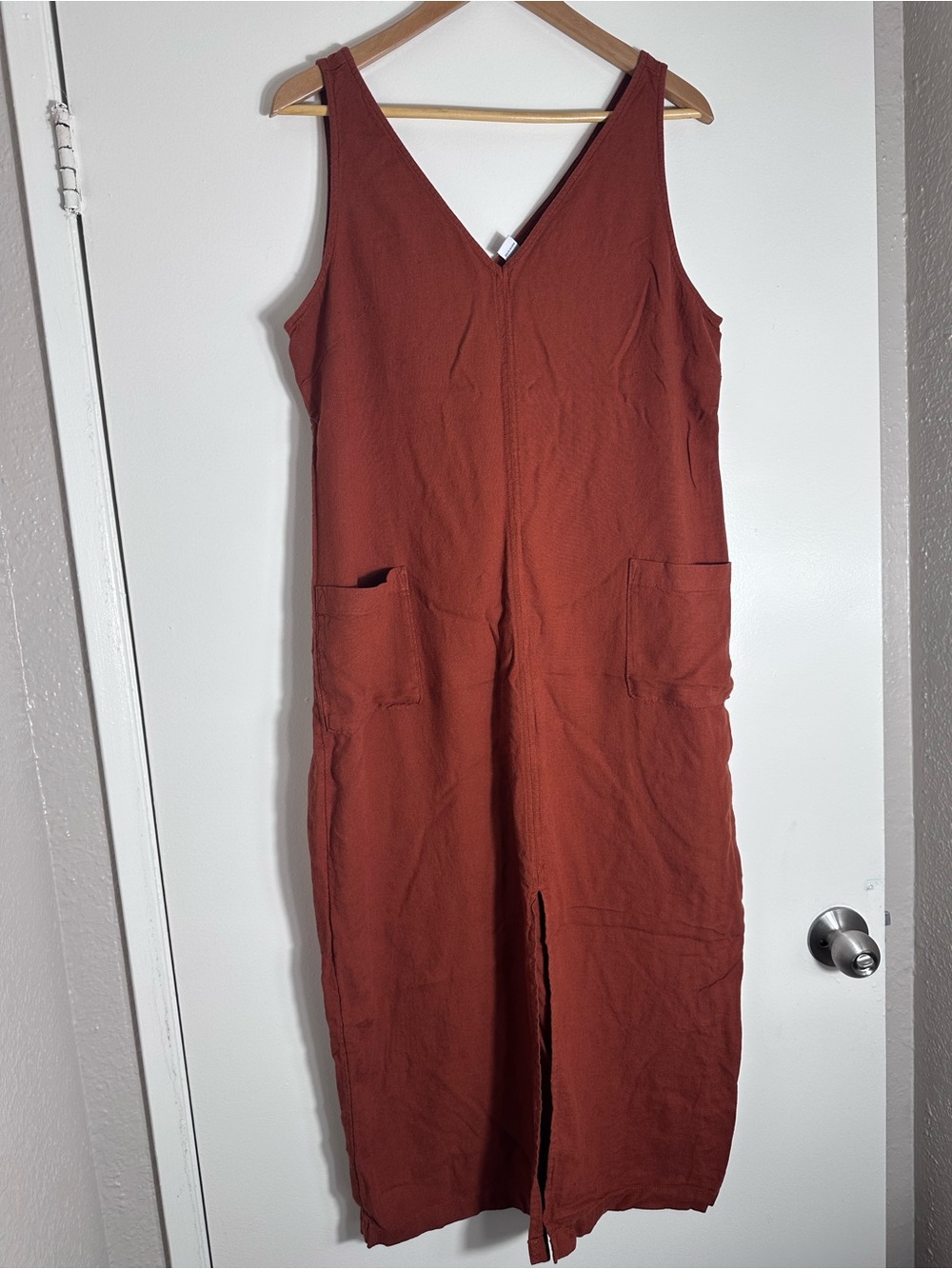 Rust Terracota Linen-blend Dress with Front Pockets